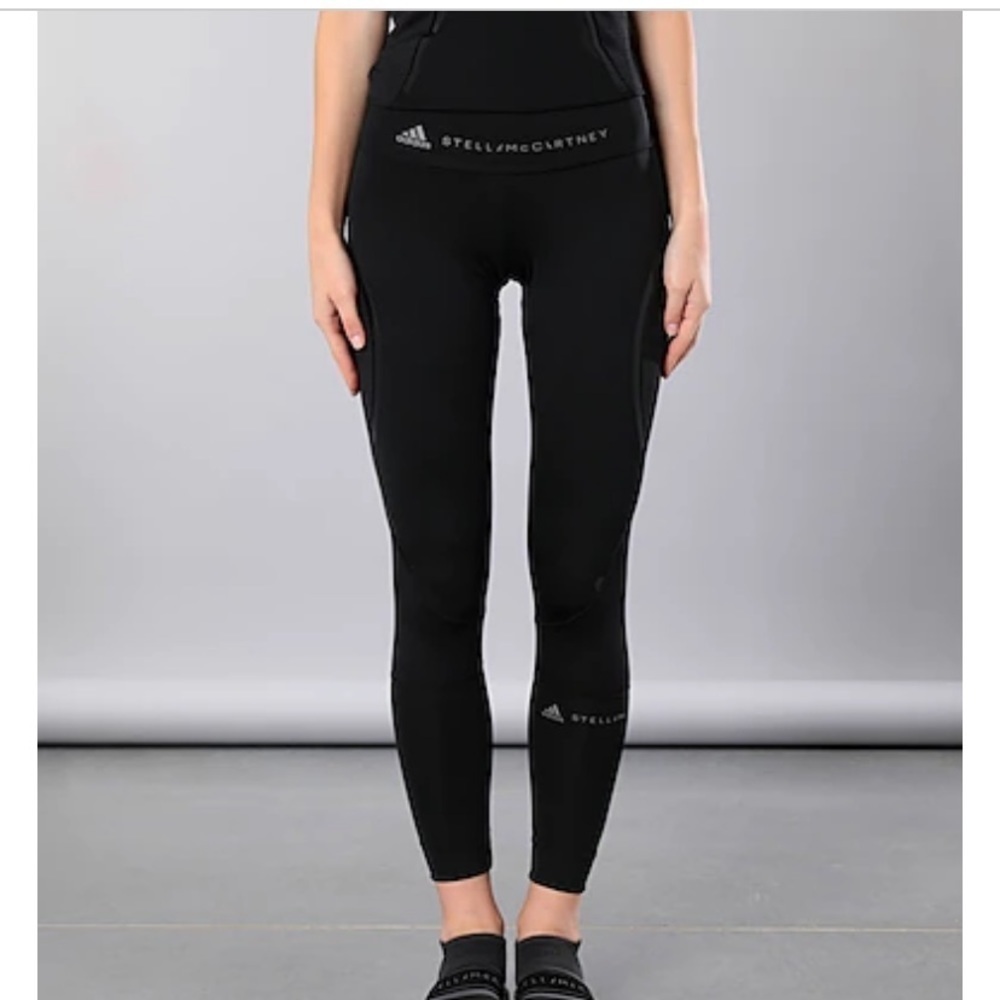 Adidas by Stella McCartney Logo Black Leggings Size XS Mesh Insets Athleisure